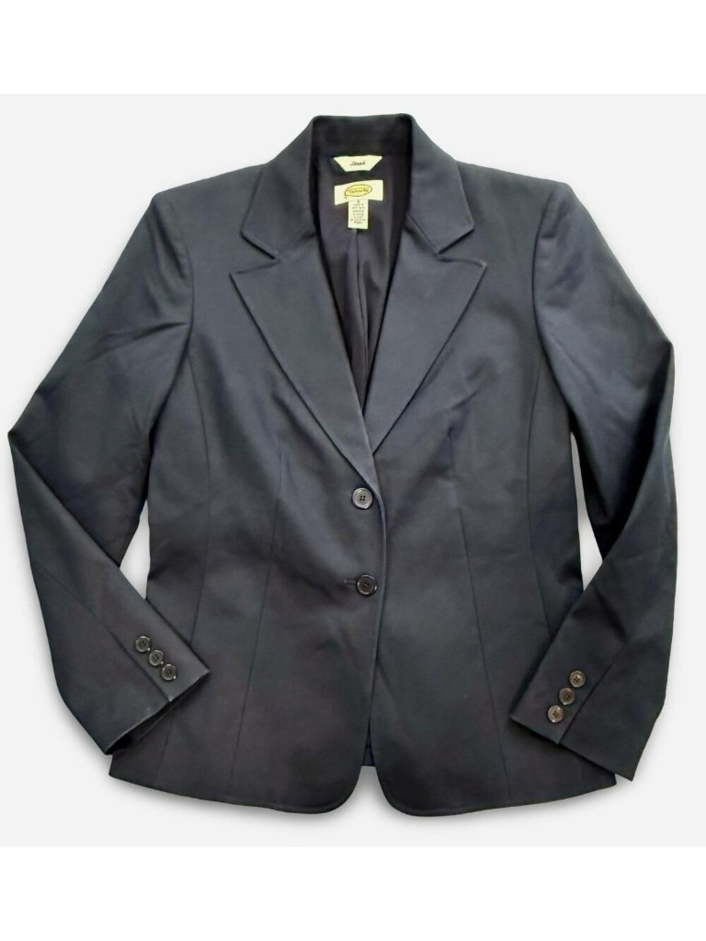 VTG Talbots Y2K Navy Blue Blazer Jacket Womens 6 Lined Stretch Pockets Office
